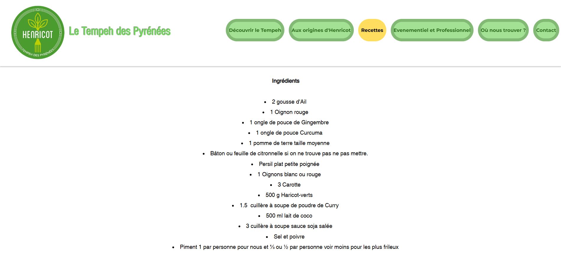 Henricot — ancienne page recette